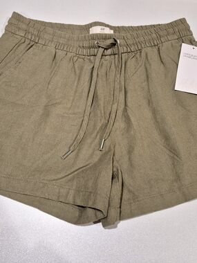 H&M Olive Drawstring Linen-Blend Shorts